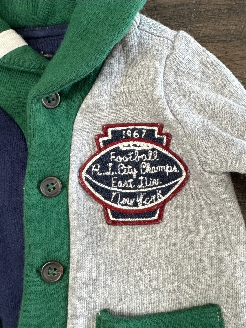 3M Ralph Lauren Baby Boy Colorblock Fleece Footie Coverall, Varsity Football